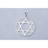 Colgante Plata Estrella De David En Circulo 2.5 Cm