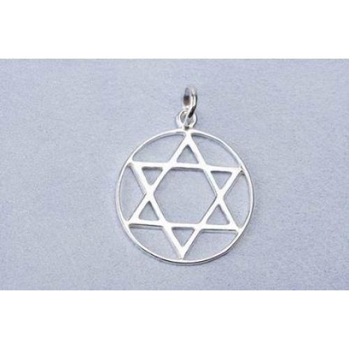 Colgante Plata Estrella De David En Circulo 2.5 Cm